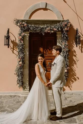 SHUZHXLZANGY Men Linen Suits 2 Piece Casual Suits for Men Slim Fit Suit Men Wedding Suits for Groom Groomsmen4