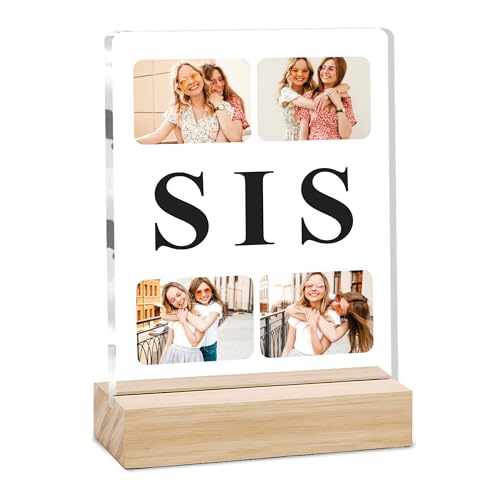 Image of Giftplease Customized Photo Frame with Text & Wooden Stand | Personalised Printed Photo Frame Gift for Sister | Birthday, Tabletop D cor | Customized Photo Gift (6x8 Inches) SIS 04