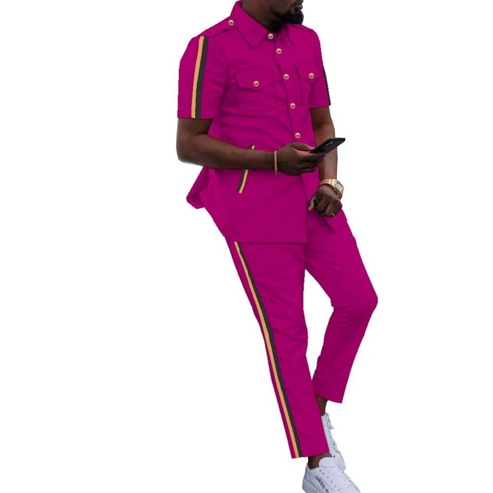 African Mens Clothing Sets Short Sleeve Two Piece Patchwork African Shirts and Pants Casual Men African Attires