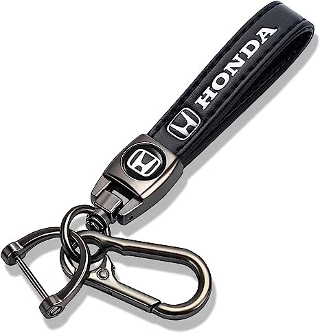 Jioqoti Leather car Keychain Set for Honda Men and Women Family Present Keychain Key Ring Lanyard Accessories (Black)