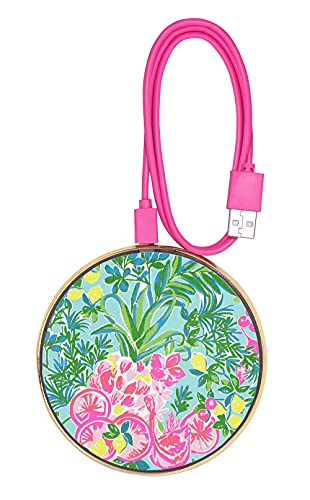 Lilly Pulitzer Cute Wireless Charging Pad, Charging Station with USB Cord, Fast Wireless Charger Compatible with Android, iPhone, Apple Watches, and AirPods, Fruity Flamingo