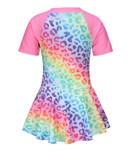 Image of Girls One Piece Swimsuits Bathing Suit for Kids Girls Summer Swim Dress Short Sleeve Swimwear 3-16 Years