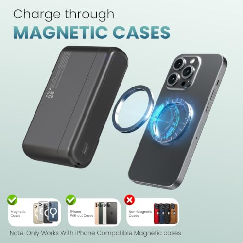 Image of Portronics Power Shutter Air 20K 20000mAh 15W Magnetic Wireless Fast Charging Powerbank with in-Built Type C Lanyard Cable, qi2 Certified, 22.5W Type C PD Output, Type C Bidirectional Port (Black)