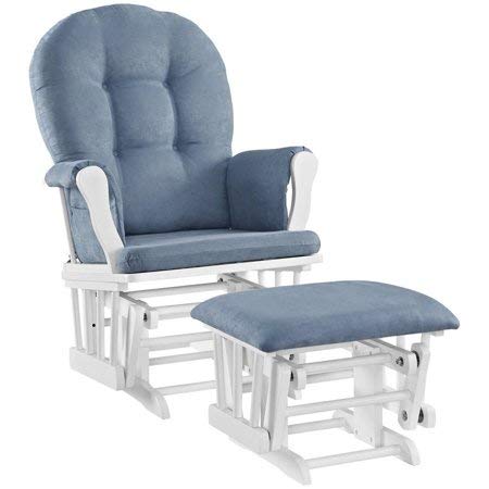 Windsor Glider and Ottoman - White Finish and Blue Cushions