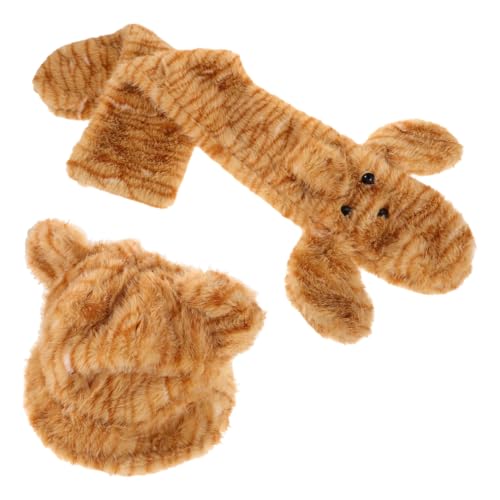 BESPORTBLE 1Set Cute Tiger Print Plush Hat and Scarf Women Warm Dual Purpose Beanie and Scarf Fuzzy Winter Accessory for Cold Weather Cheetah Print Bonnet and Animal Hat Light Brown