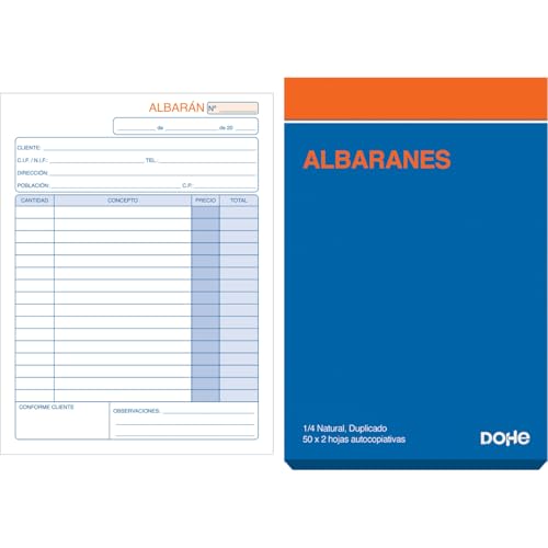 Dohe - Talonarios Albaranes (10 uds.) - 50 Hojas Duplicadas (50 Hojas con 1 Copia), Tamaño A5 14x21 cm, Páginas Microperforadas, Blocs en Español para Entregas y Transporte, Material de Oficina
