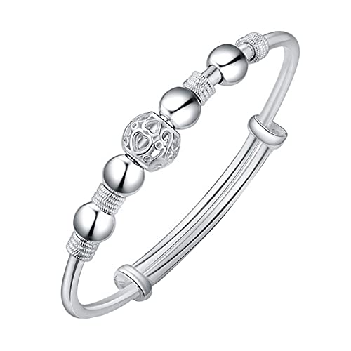 Hemlock 5 Pcs Bangle Bracelet, Women 925 Sterling Silver Bracelet Bohemia Jewelry (1 Pc Silver-4) #TOP24