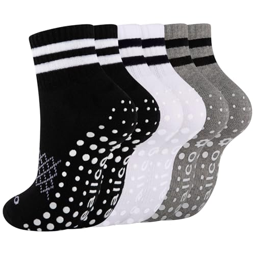 Pilates Grip Socks for Women Non Slip Grippy Athletic Yoga Socks for Barre Ballet Hospital 3 Pairs