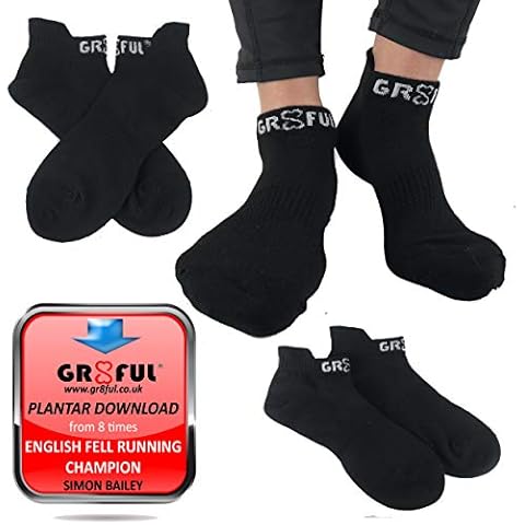 gr8ful® Ankle Socks for Men & Women | Black with white logo | Fab for any Sports or everyday use | Compression on Foot Arch | Plantar-Fasciitis support | Trainer Athletic Sock | 1 pair | One size Cover
