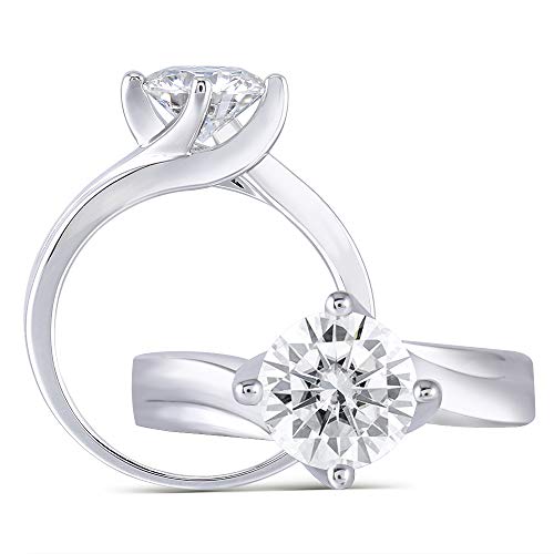 Preisvergleich Produktbild DovEggs - Platinum Plated Silver Platiniertes Silber Runder Brilliantschliff Leicht Getöntes Weiß / Top Crystal (I) Moissanit