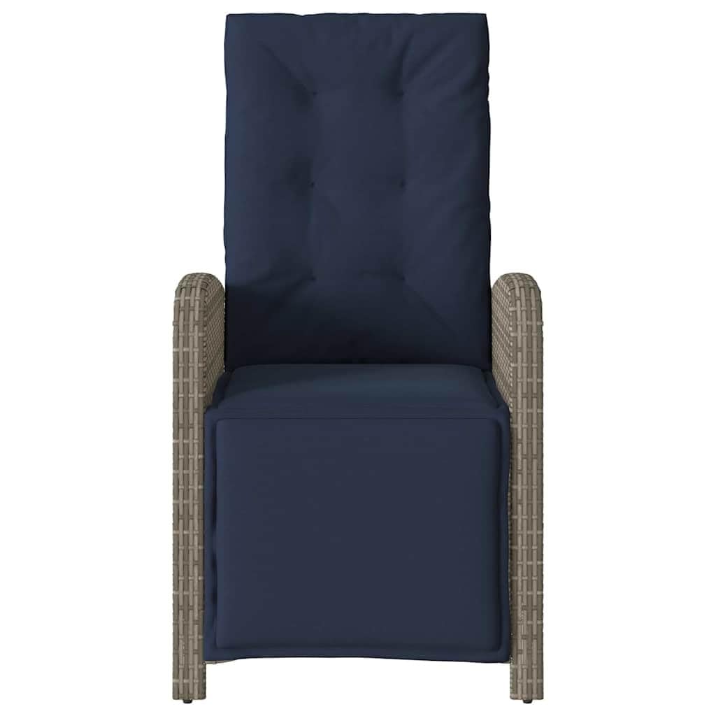 Poltrona da giardino con poggiapiedi, regolabile, in polyrattan grigio, per balcone e giardino, robusta, resistente ai raggi UV, con comodi cuscini