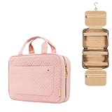 Carrywell (Not Made In China) Toiletry Bag Travel Bag with Hanging Hook, Makeup Organizer Case, Water-Resistant Cosmetic Bag For Full-size Containers, Toiletries, Pink Medium