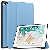 Soke New iPad 9.7 2018/2017 Case with Pencil Holder, Slim Fit iPad Case Trifold Stand with Shockproof Soft TPU Back Cover and Auto Sleep/Wake Function for iPad 9.7 inch 5th/6th Generation, Sky Blue