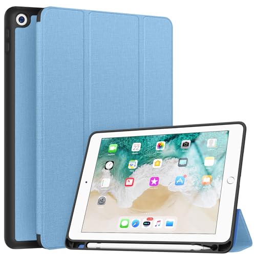 Soke iPad 6th/5th Generation Case with Pencil Holder - [Full Body Protection + Auto Wake/Sleep], Shockproof Soft TPU Back Cover for Apple iPad 9.7 inch 2018/2017, Light Blue