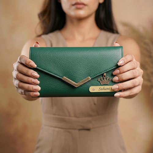 Image of WALLETKART Personalized Leather Women's Clutch with Name & Charm | Customized Clutch for Girlfriend Friend Wife Mother & Sister