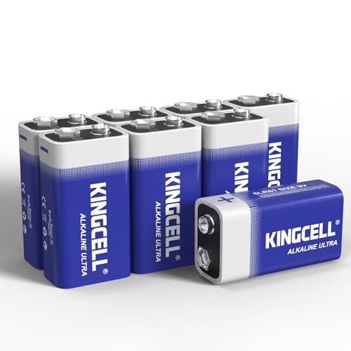 KINGCELL 9V Batteries 8 Pack, Alkaline Hight Performance 9 Volt Battery with 7-Year Shelf Life，Long-Lasting Power 9v Battery for Smoke Detector and Household、Office Devices