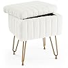 Sweetcrispy vanity stool chair with storage ottoman faux fur soft padded makeup footstools seat with 4 metal legs anti slip adjustable feet modern cute small footrest for home entryway bedroom white  urban country home decor
