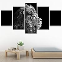 SIGNWIN 5 Panel Canvas Wall Art A Lion on Balck Background Abstract Plants Illustrations Impressionism Modern Panoramic Relax/Calm Multicolor for Living Room, Bedroom, Office - 60