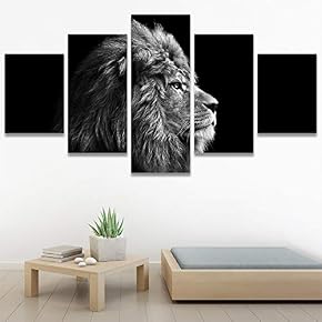 SIGNWIN 5 Panel Canvas Wall Art A Lion...