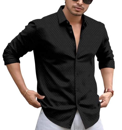 Image of The Kab's Men Casual Shirt | Textured Cotton Fabric Regular Fit Shirts for Men Stylish | Full Sleeve Shirt for Man | Comfortable Breathable Fabric | Perfect for Casual Office and Outing Wear