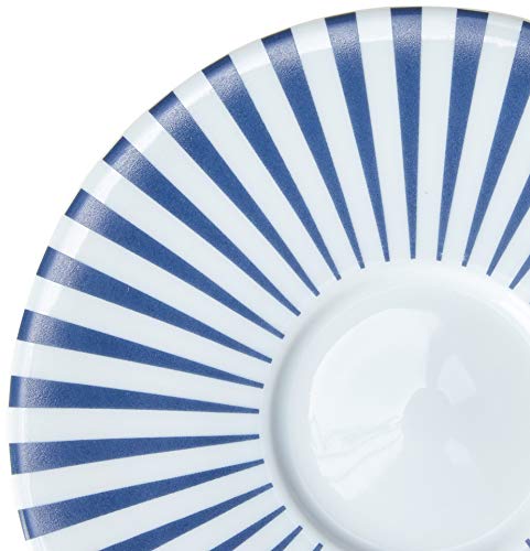 Estojo com 6 xícaras de chá com pires. Modelo redondo aba larga. Decoração sol azul. Fabricado pela