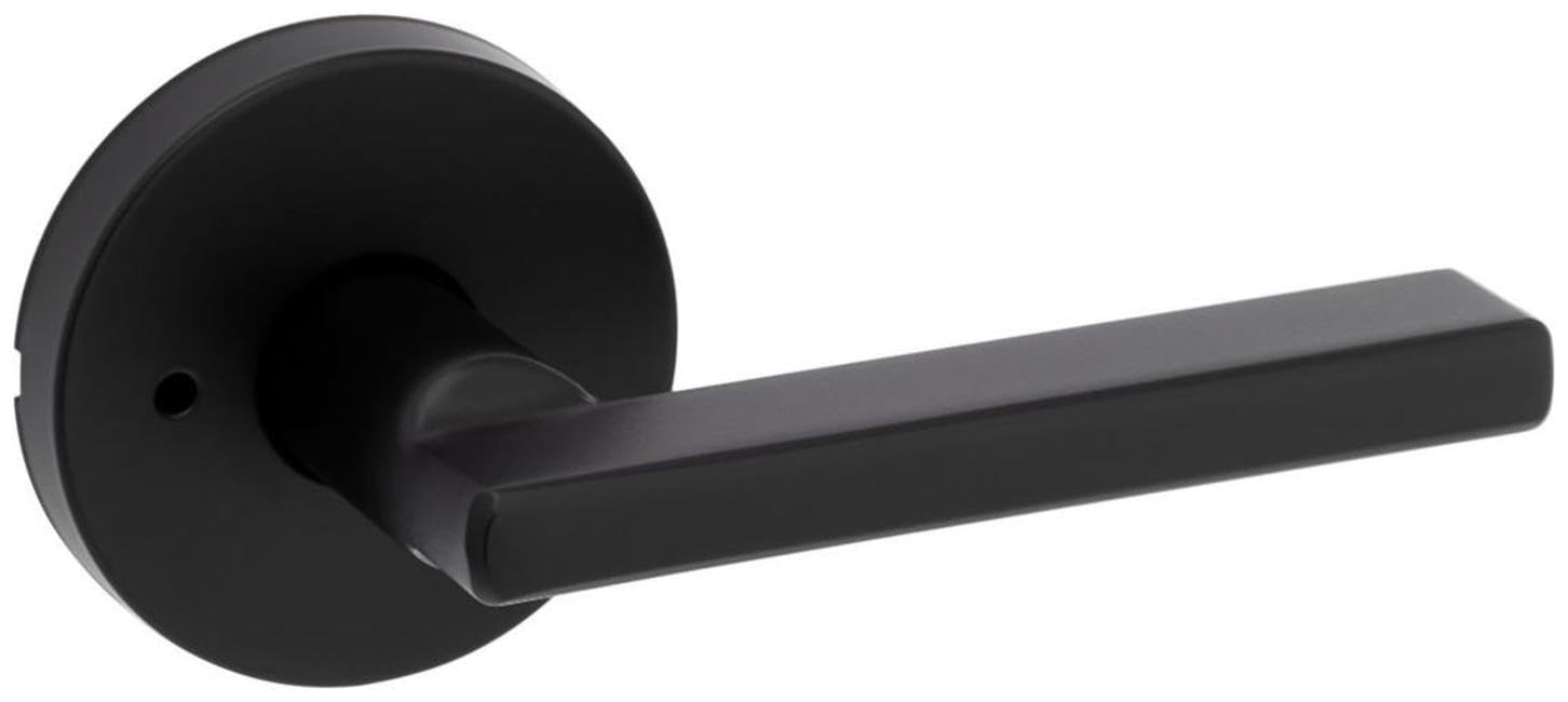 Kwikset 730HFLRDT-514 Palanca Halifax con cerradura de puerta redonda de privacidad rosa con pestillo de 6AL y RCS Strike hierro acabado negro