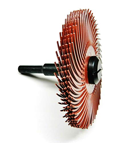 Image of 3M Radial Bristle Disc 3 inch Red 220 Grit with 1 /4 inch Mandrel 6 Brushes and Arbor Set by Jets