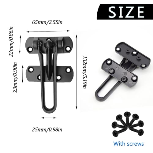 Ruidee 2Pcs Swing Bar Lock Front Door Locks Alloy Automatic Security Door Chain Restrictors Reinforcement Lock Latch Guard Clasp Flip Lock for Home Hotel (YG-MS/Black) - Image 2