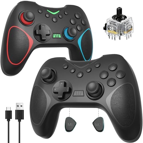 Playnex 2 PACK Wireless Controller for Nintendo Switch/Switch 2 /Lite/OLED with Hall Effect Joystick, RGB Light Wake-Up, Turbo, Dual Vibration, Programmable Buttons