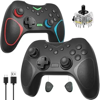 Playnex 2 PACK Wireless Controller for Nintendo Switch/Switch 2 /Lite/OLED with Hall Effect Joystick, RGB Light Wake-Up, Turbo, Dual Vibration, Programmable Buttons