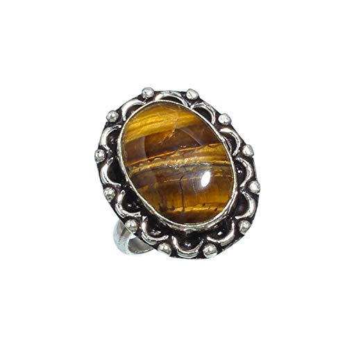 Bague œil de tigre en argent sterling 925 fait main chic taille 8.75