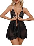 PITINAN Black Lingerie Sets for Women Sexy Lingerie for Women See Through Maternity Lingeries Dress Wireless...