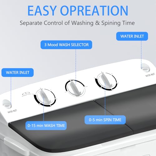 Image of DOGHLY Portable Washing Machine, 18lbs Twin Tub (11+7lbs Washer /Spinner) with 10 Hangers and Drying Rack, for Powerful Stain Removal, Semi-Automatic Compact Washer for Dorms, Apartments, RVs(Black)