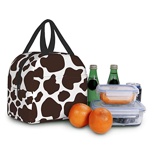 Lunch Bag Cow Print Brown Insulated Lunch Box Reusable Lunch Bags Meal Portable Container Tote For Men Women Work Travel Picnic #TOP7