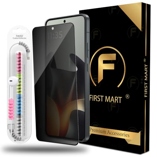 Image of FIRST MART Privacy Tempered Glass for Motorola Edge 70 Max with Cable Guard & Installation Kit | Anti-Spy 9H Screen Protector, Edge-to-Edge, Case-Friendly | Black