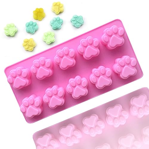 WELLYUK Silicone Mold Ice Tray Dog Mini Cat Paw Print Animal Cupcake Cute Muffin Baking Cup Cake Chocolate Soap Candy Candle Pink