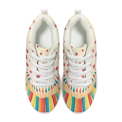 Kids Breathable Sneakers Fashion Laces Up Running Shoes for Girls Boys Lightweight Anti-Skid School Shoe Little Kids Size 11.5-13 Big Kids Size 1-3 White Sole2