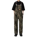 GHJCFVBS Denim Overalls for Men Straight Leg Relaxed Fit Fashion Leopard Lightweight Jumpsuit Casual Coveralls,Leopard,XXL