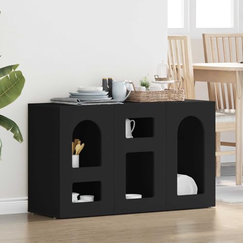 Aparador negro 100 x 35 x 59 cm con cómoda de madera moderna 3