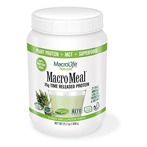 MacroLife Naturals MacroMeal Vegan Protein Powder Vanilla, Superfood Greens Probiotics + Fiber, Immune Energy Digestive Daily Essentials for Women & Men Gluten-Free 21.7oz (15 Servings) Cover