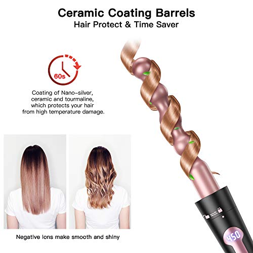 Ushow Curling Iron, 5 In 1 Curling Wand Set, Instant Heat Up Hair Curler With 5 Interchangeable Tourmaline Ceramic Barrels (0.35" To 1.25"), Lcd Heat Display, 12 Adjustable Temperature, Include Glove #TOP3