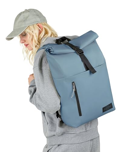 Image of EASTPAK Up Roll - 23L Roll-Top Backpack with 16 inch Laptop Sleeve, Security Pocket, Bottle Holder & Water-Resistant Finish, Tarp Dust Blue