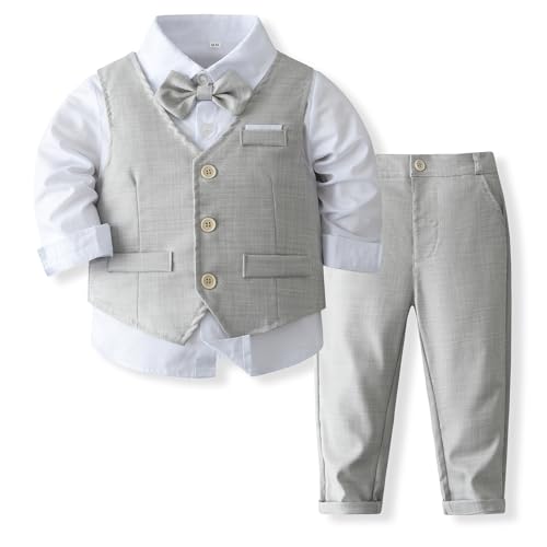 Image of Baby Boys' 4-Piece Vest Set with Dress Shirt, Vest, Pants, and Tie