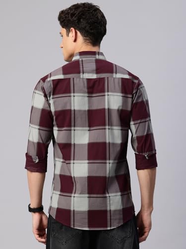 Image of Majestic Man Stylish Slim Fit Cotton Spread Collar Checked Casual Shirt
