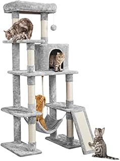 Yaheetech Cat Tree 159cm Tall Cat Tower with Cat Scratching Post/Hammock, Large Cat Climbing Tree for Indoor Cats, Light Grey