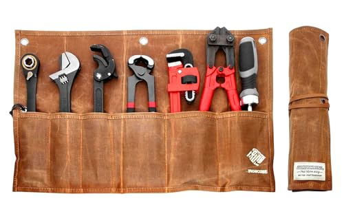IRONCUBE Tool Organizer Bag, 6 Pockets Wax Canvas Weatherproof Roll-Up Pouch for Hand Tools