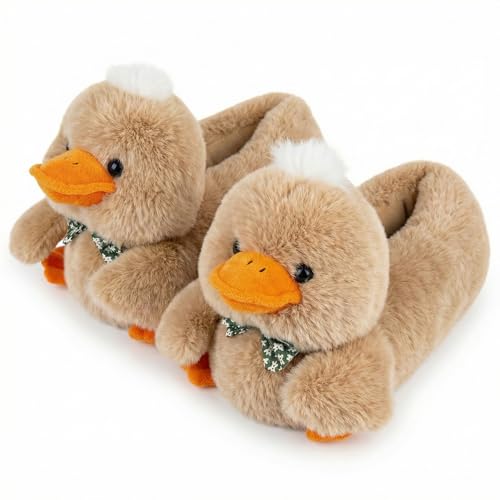 ARELUX Animal Slippers Cotton Adult Unisex Cute Novelty Duck Goose Chicken Plush House Shoes with Non-Slip Sole Warm Fuzzy Lining for Indoor Outdoor Cosplay Party Gift