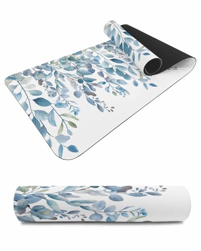 Debedcor Heat Proof Table Pads Waterproof Decorative, Blue Eucalyptus Leaves Non-Slip Table Countertop Protector, Farmhouse Botanical Leaves Insulation Mat for Kitchen Room, 40 x 12 Inches