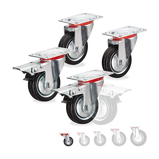 Relaxdays tyngdlastrullar 4-pack, vridbar, kullager, 2 rullar med bromsar, laststyrka upp till 200 kg, hjul D: 75 mm, svart