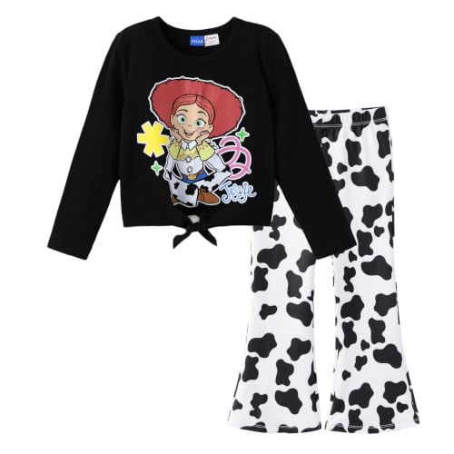 Image of Disney Frozen Princess Minnie Stitch Girl Clothes Long Sleeve Knot Front Sweatshirt Flare Pants Fall 2 Piece Outfit 2-9Y